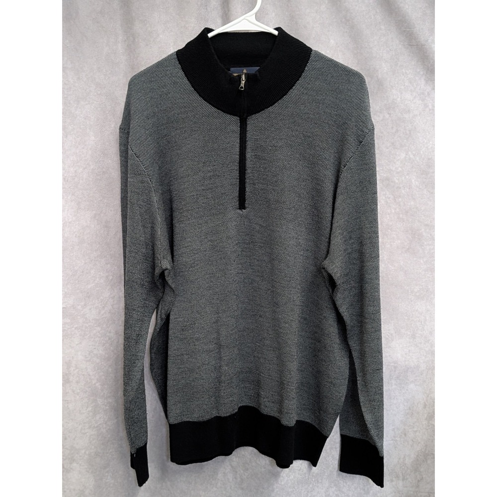 Brooks Brothers Extra Fine Merino Wool Quarter Zip Sweater Men XL Grey Black C55
